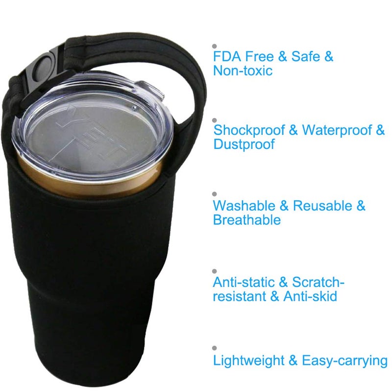 DanziX 2 Pack Tumbler Carrier Holder Pouch for All 30oz Stainless Steel Travel Insulated Coffee Mug,DanziX Neoprene Sleeve with Carrying Handle,Fit for YETI Rambler Ozark Trail Rtic and More-Black,Rosy - Image 4